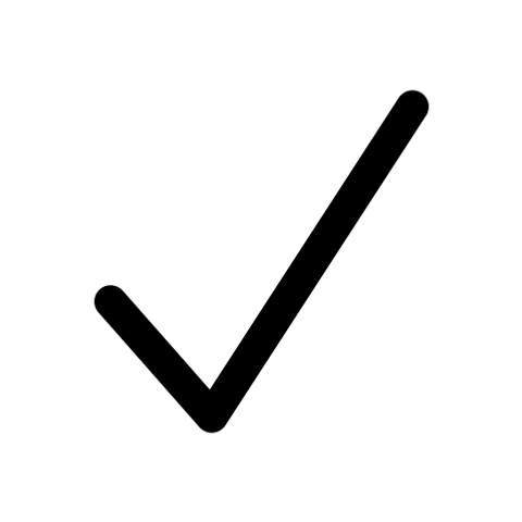A black checkmark icon on a transparent background