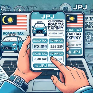 Checking road tax expiry in Malaysia through JPJ, designed to reflect the digital process.