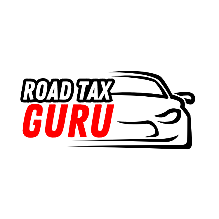 Road Tax Guru logo featuring bold black and red text with an abstract outline of a car, representing the brand's focus on vehicle-related services