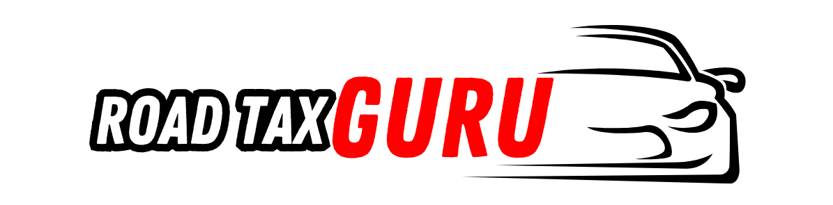 Road Tax Guru logo featuring bold black and red text with an abstract outline of a car, representing the brand's focus on vehicle-related services