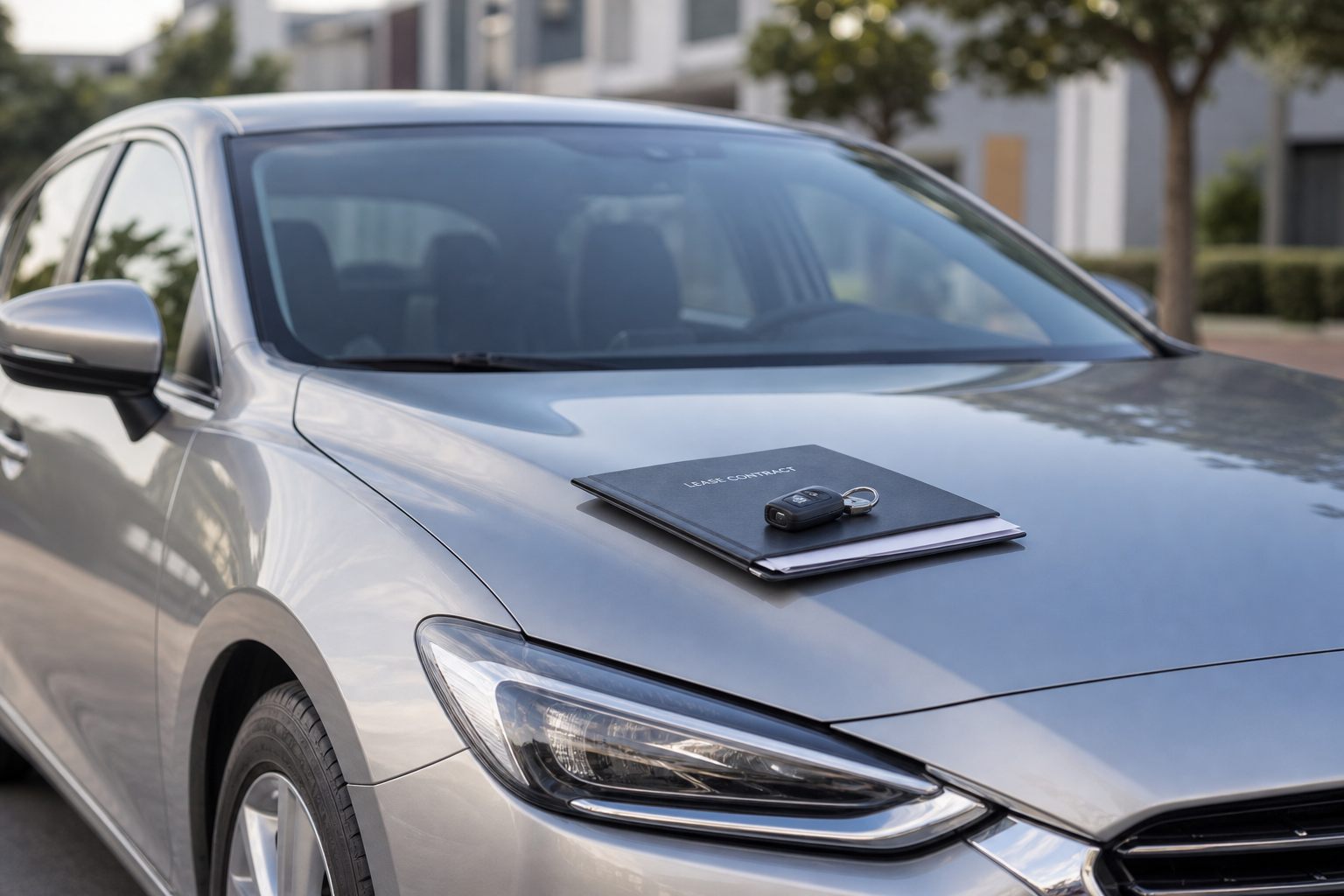 Vehicle lease tax calculator - car with lease contract and keys